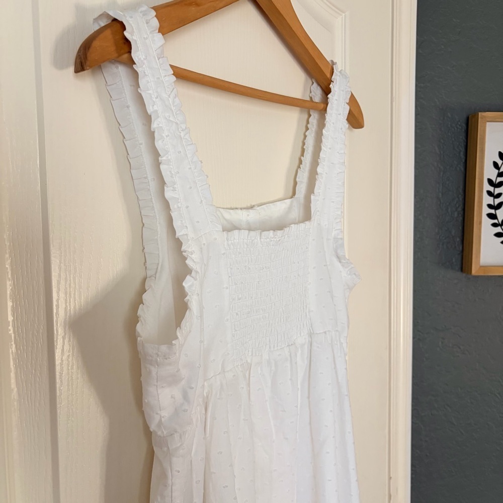 Abound Prairie Pintuck Button Square Neck White Mini Dress, Medium - Picture 7 of 14